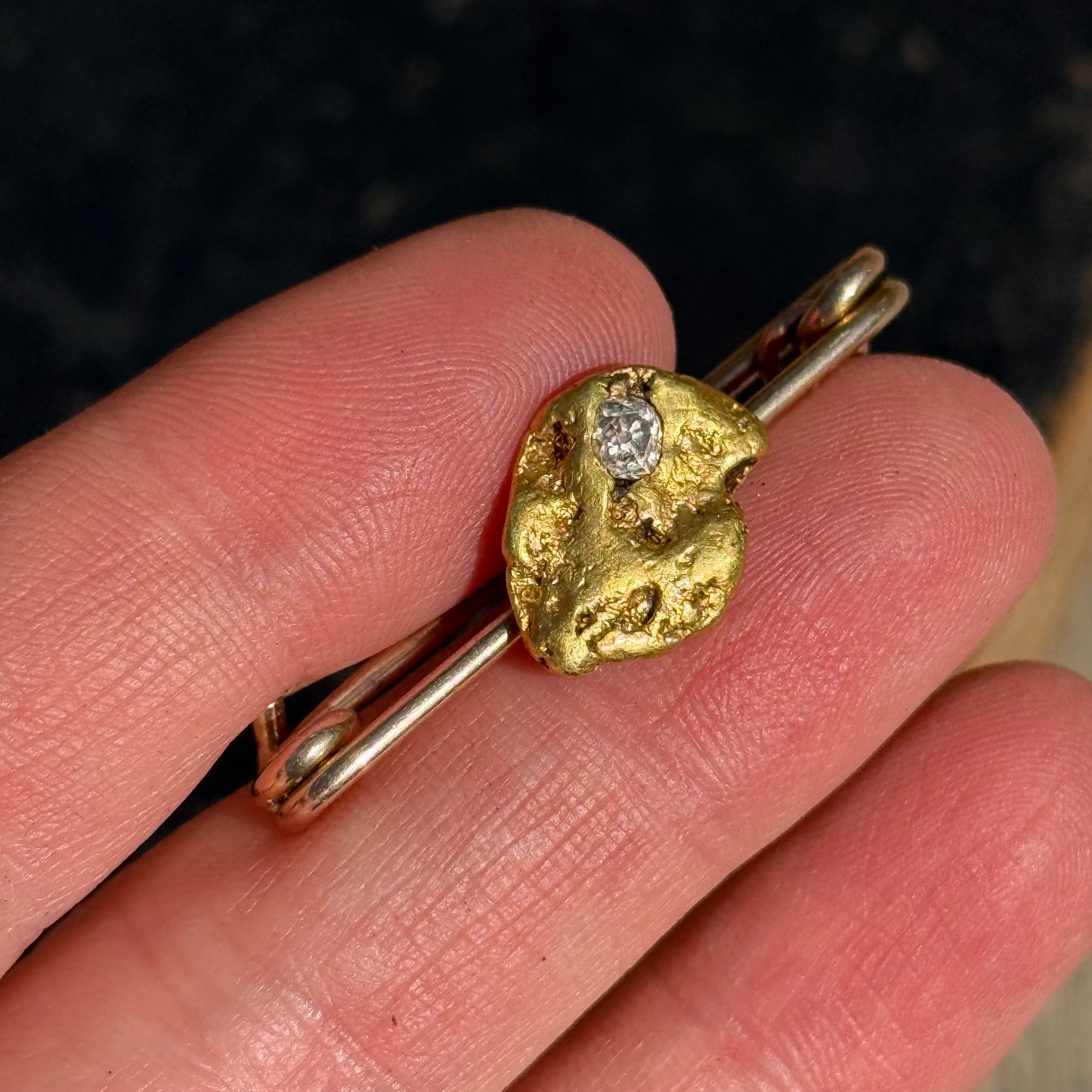 Antique Edwardian Gold Nugget & Diamond Brooch