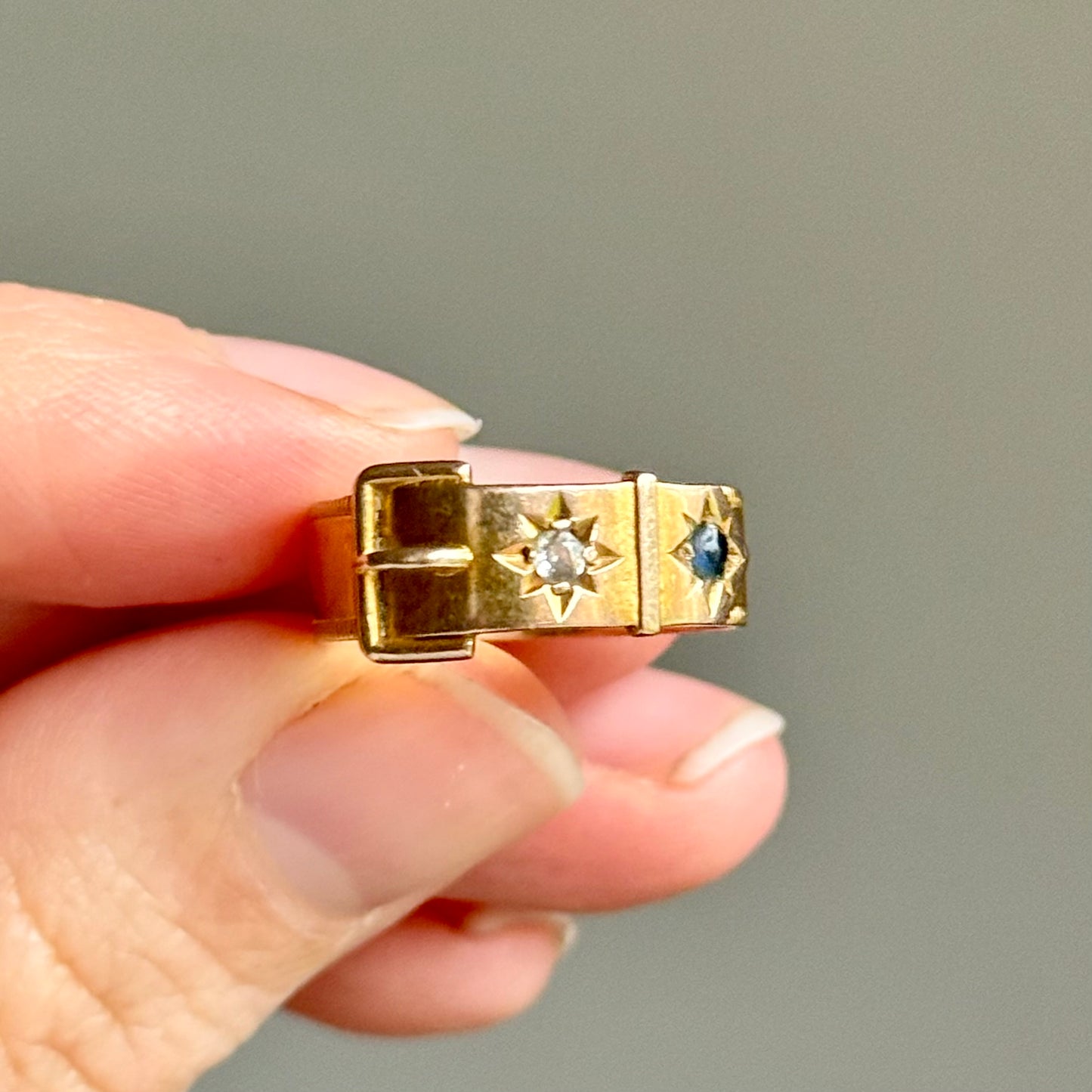 Victorian Buckle Diamond Ring in 15 Carat Gold; Circa 1891
