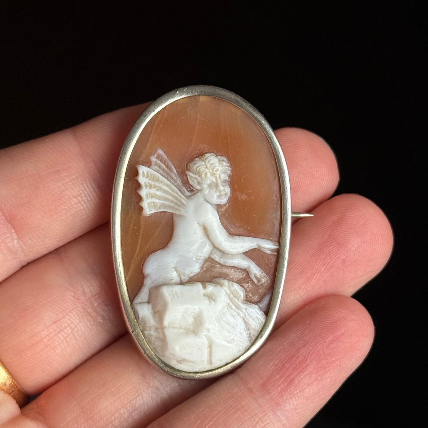 Antique Devilish Imp Cameo Brooch; Circa 1890