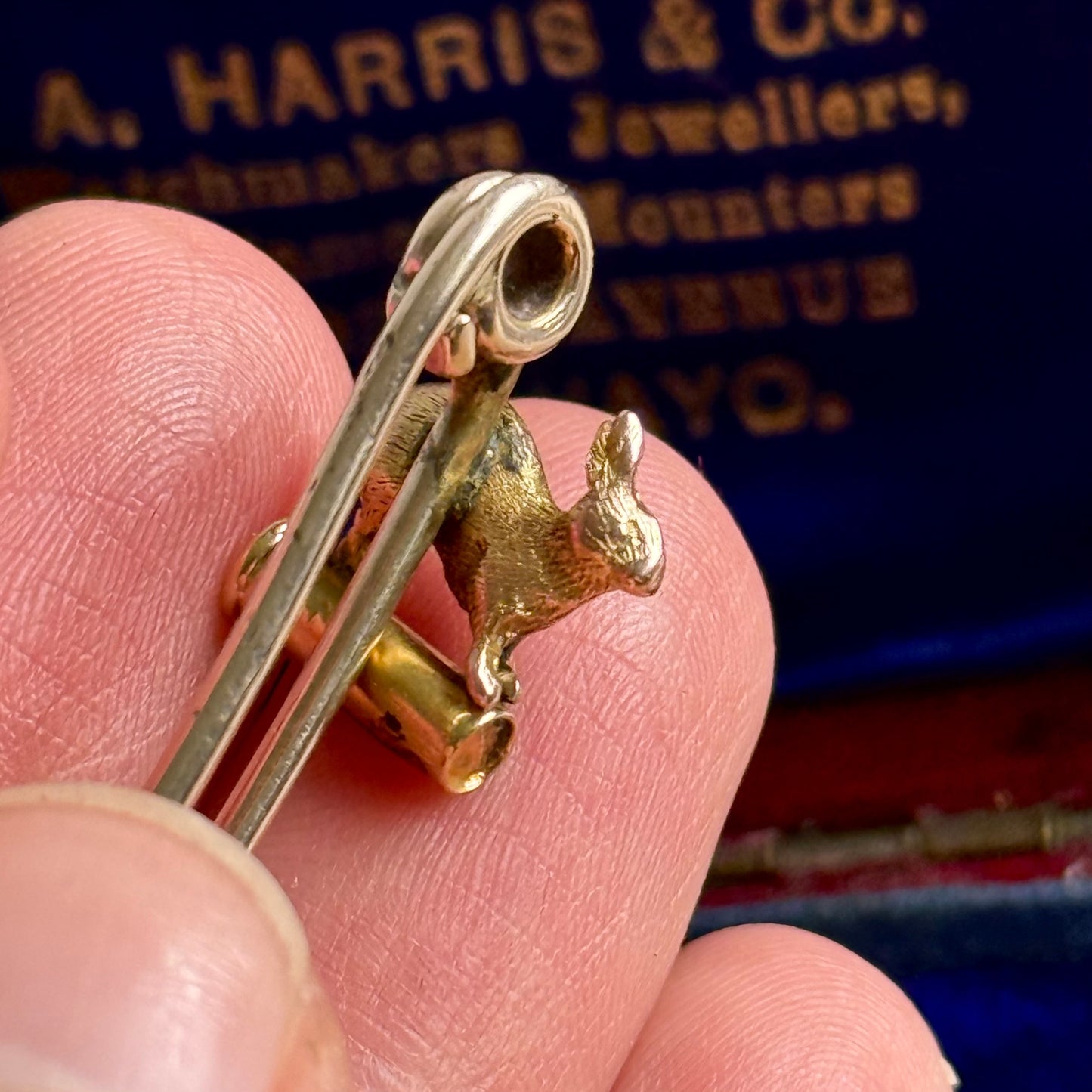 Antique Victorian Hare & Cartridge Brooch in 9 Carat Gold; Circa 1880