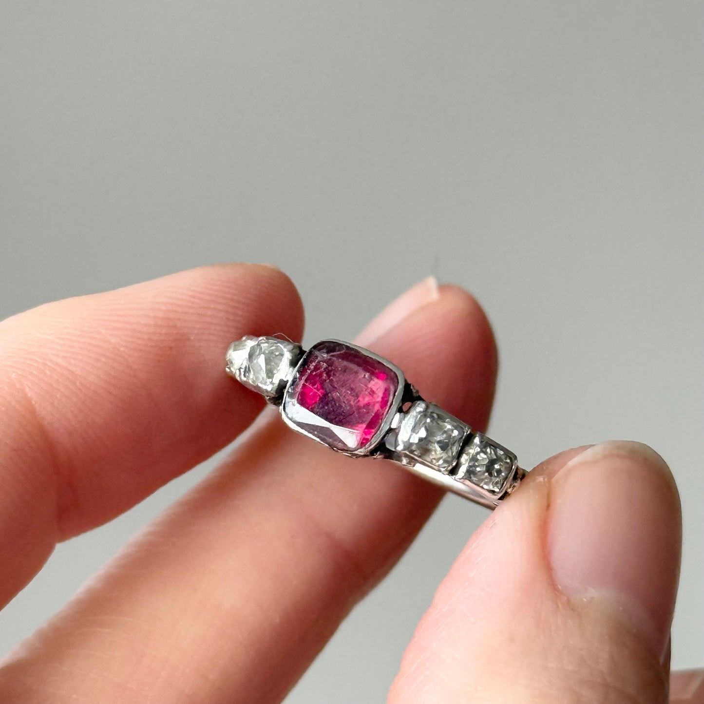 Antique Diamond & Garnet Ring; Circa 1840