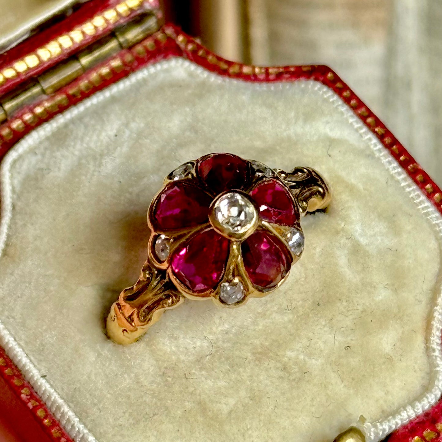 Antique Ruby & Diamond Viola Ring in 18 Carat Gold