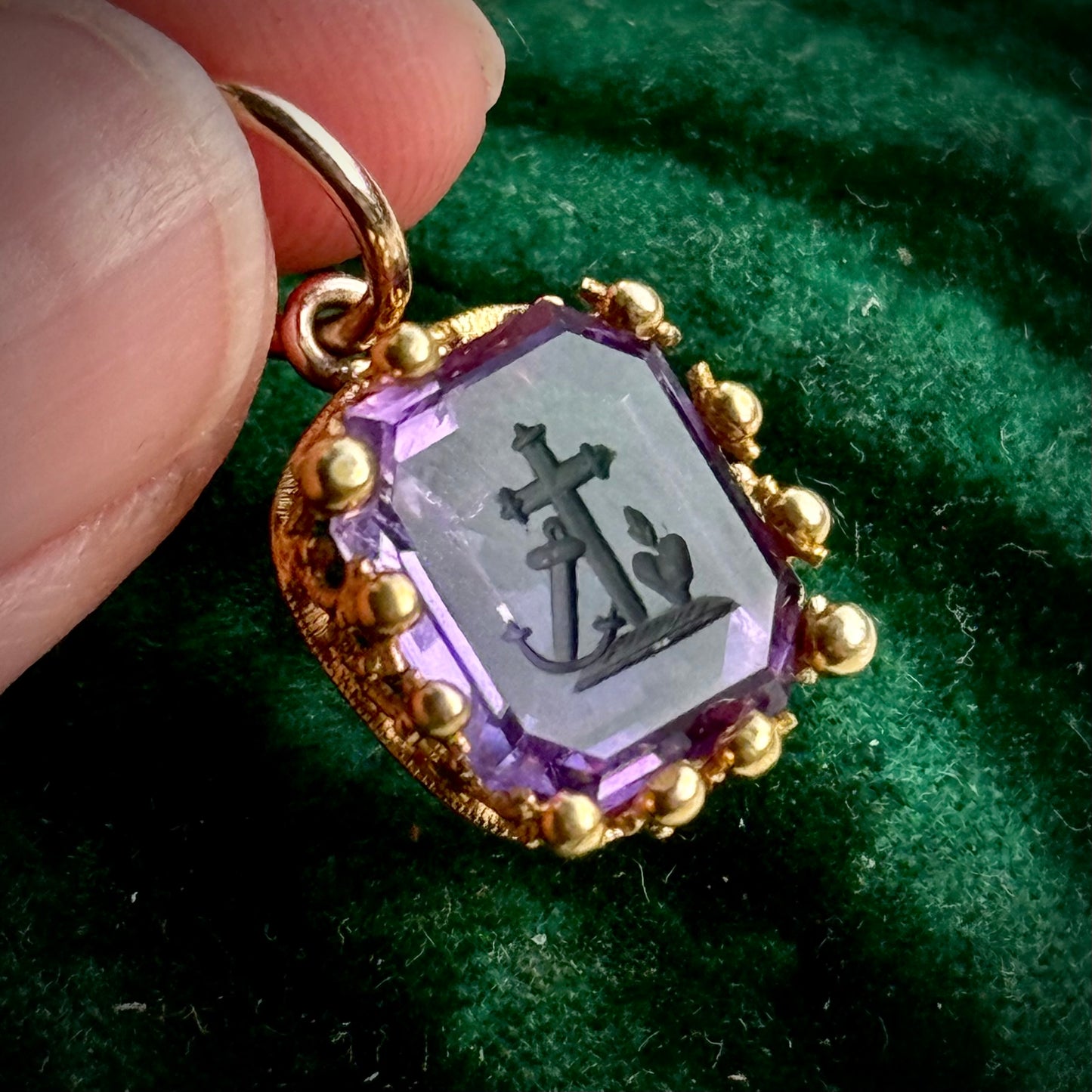 Antique Amethyst Intaglio Pendant in Gold