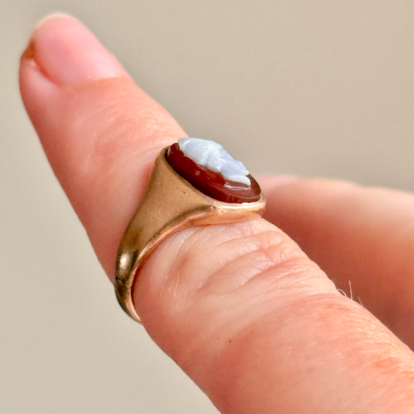 Antique Hermes Carnelian Agate in 9 Carat Rose Gold; Circa 1912