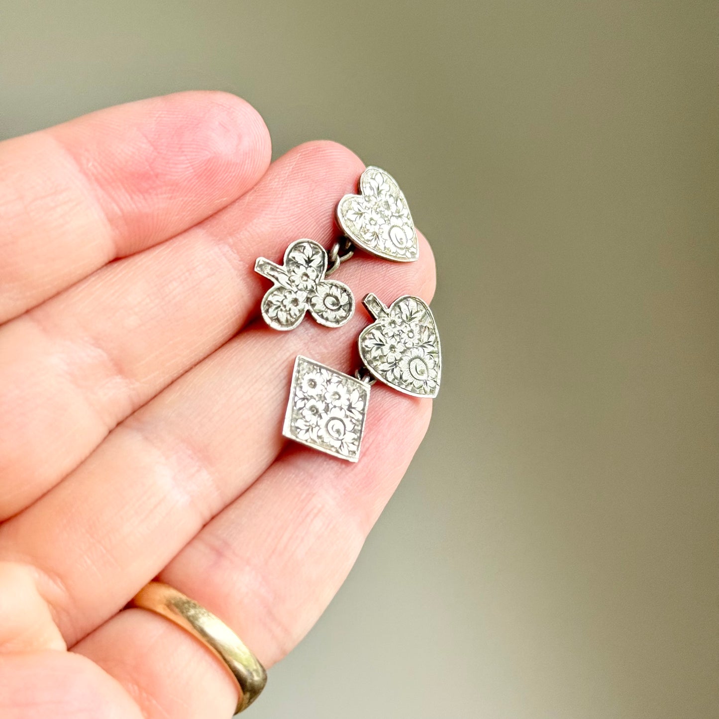 Victorian Silver Playing Card Suit Cufflinks; Circa 1898