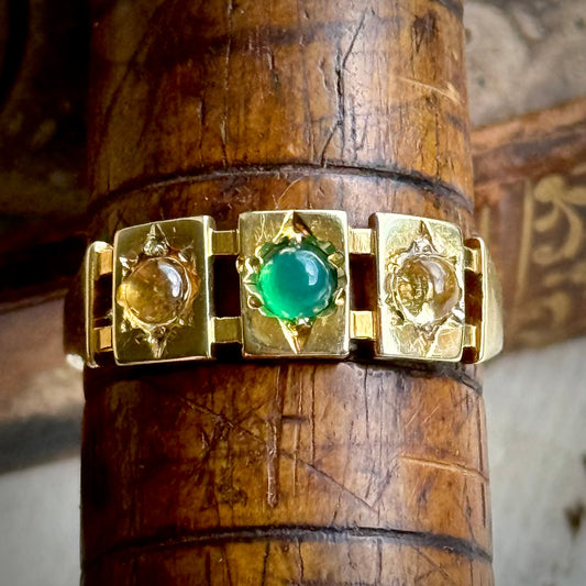 Antique Victorian Citrine & Emerald Ring in 15 Carat Gold