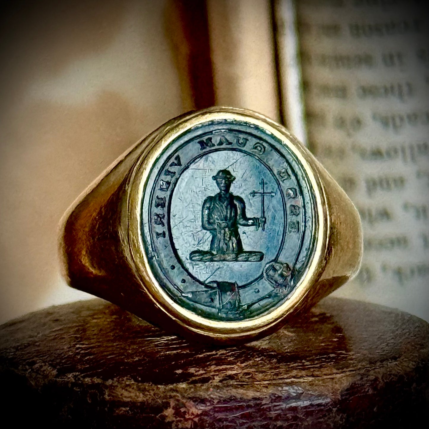 Antique Victorian Bloodstone Signet Ring in 18 Carat Gold; Circa 1880