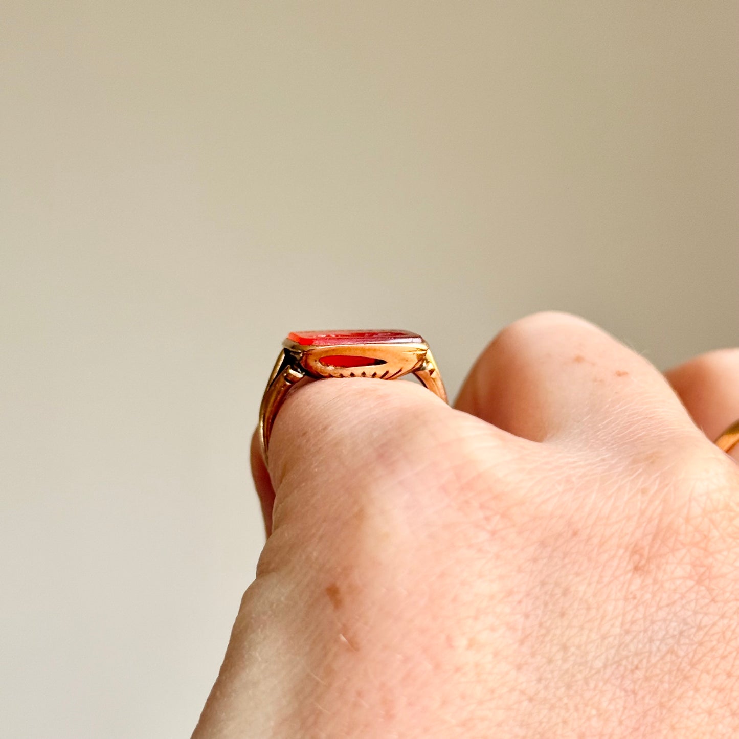 Georgian Carnelian Intaglio Seal Ring  “Not Caught Yet” Mousetrap; Circa 1830