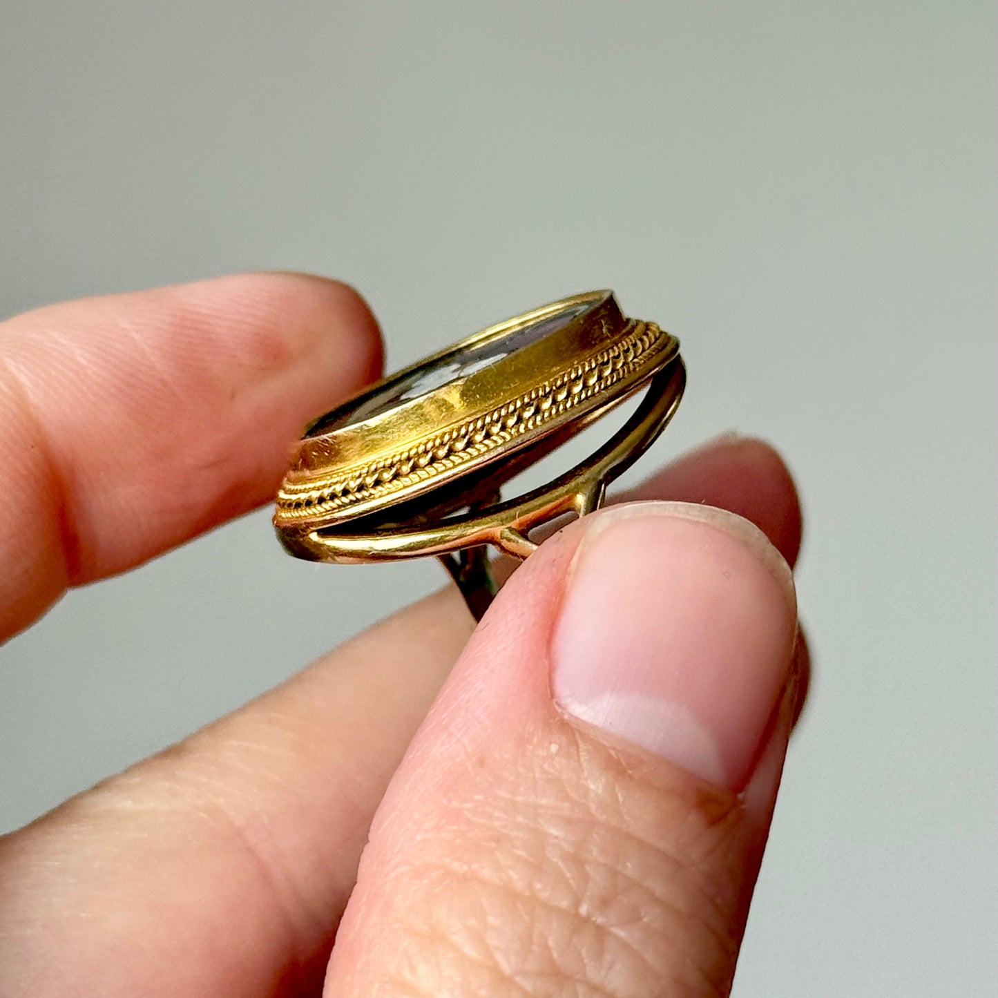 Victorian Pietra Dura Pansy Flower Ring in 9 Carat Gold