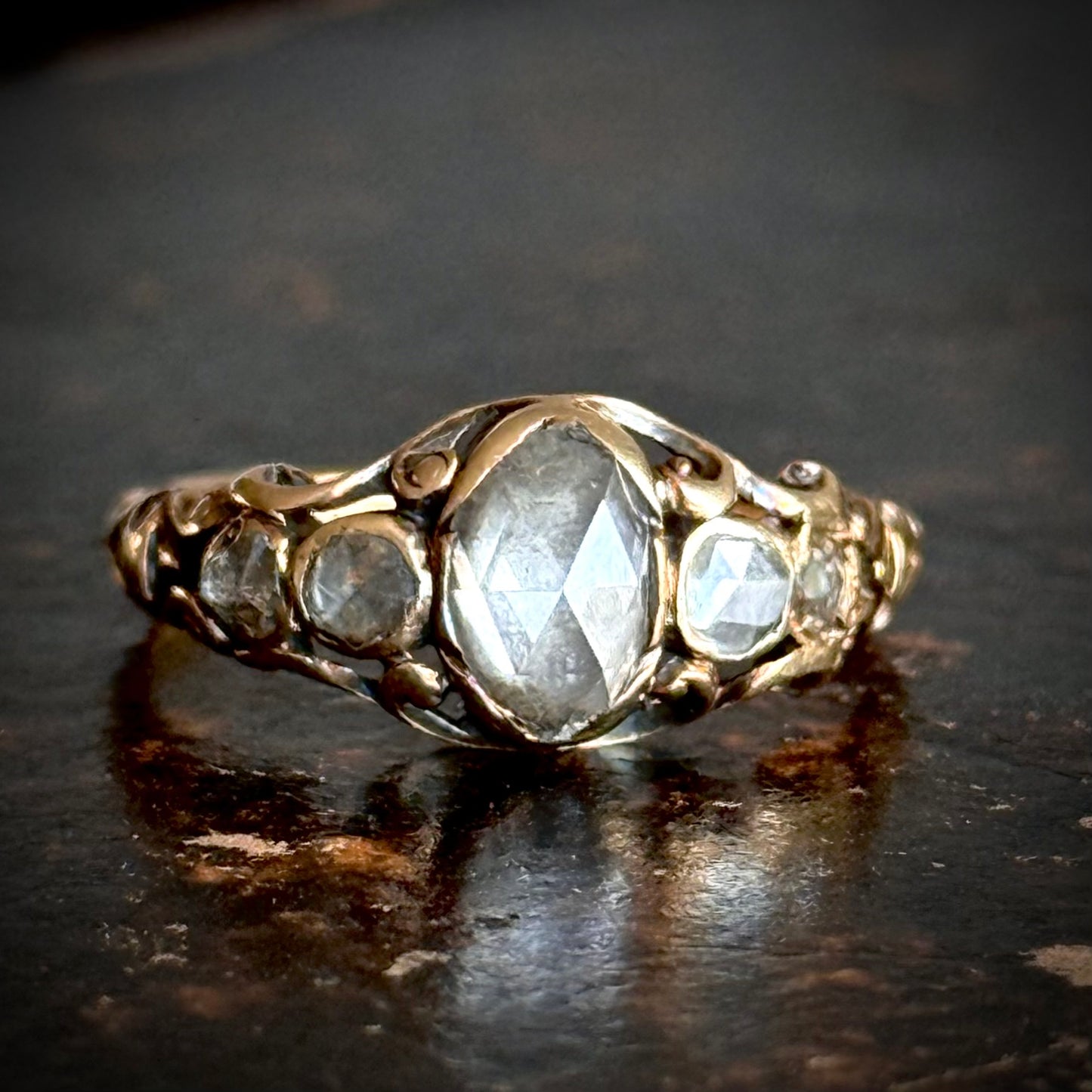 Antique Georgian Rose Cut Diamond Five Stone Ring