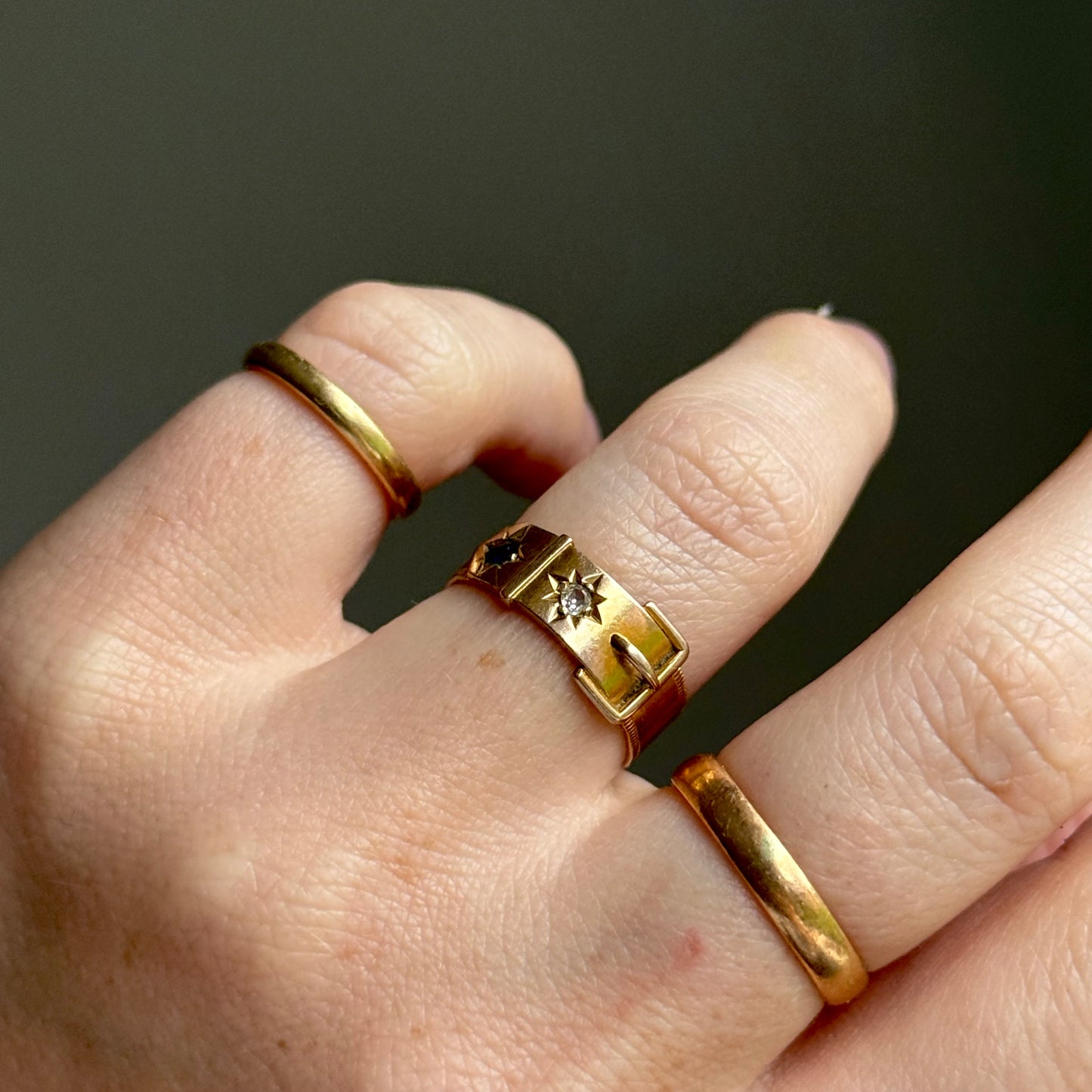 Victorian Buckle Diamond Ring in 15 Carat Gold; Circa 1891