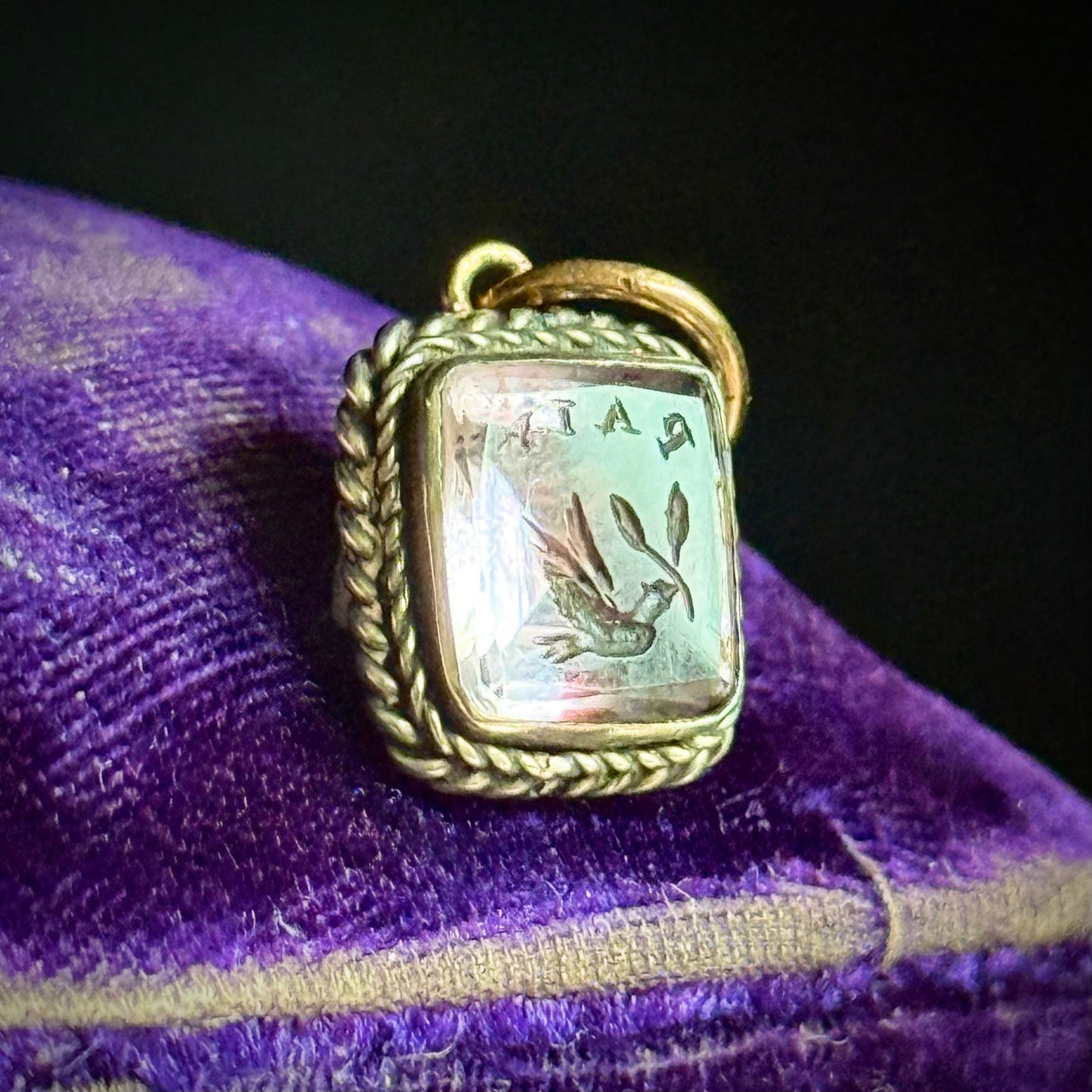Antique Victorian Amethyst 'Paix' Intaglio Pendant