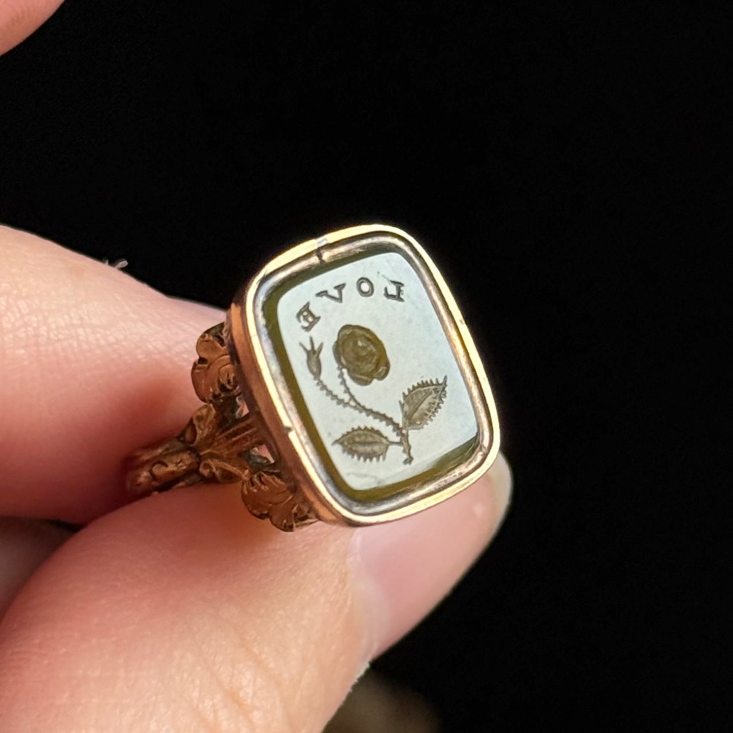 Victorian 'Love' & Rose Intaglio Fob Pendant; Circa 1860