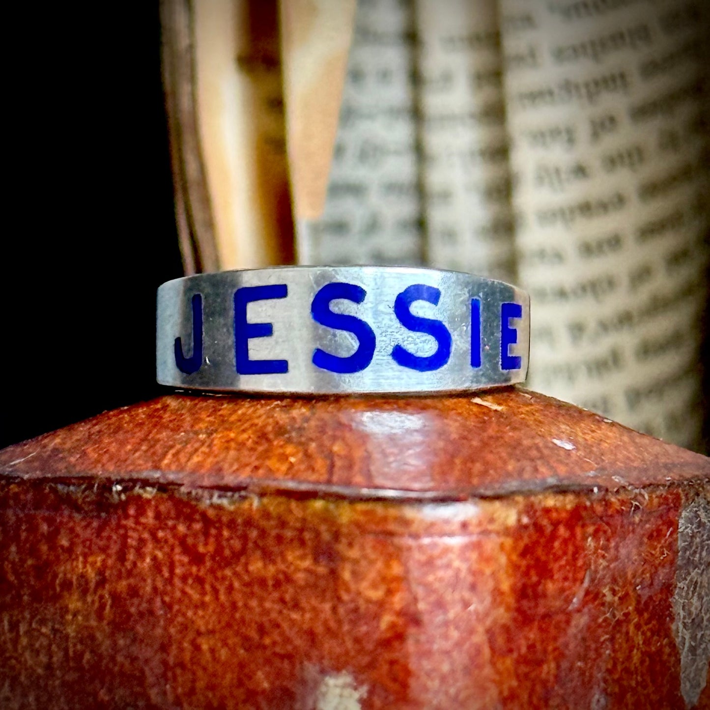 Victorian 'Jessie' Enamel Ring In Silver; Circa 1879
