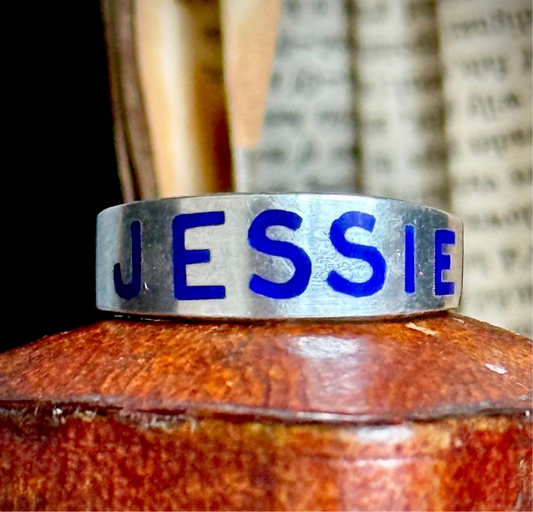 Victorian 'Jessie' Enamel Ring In Silver; Circa 1879