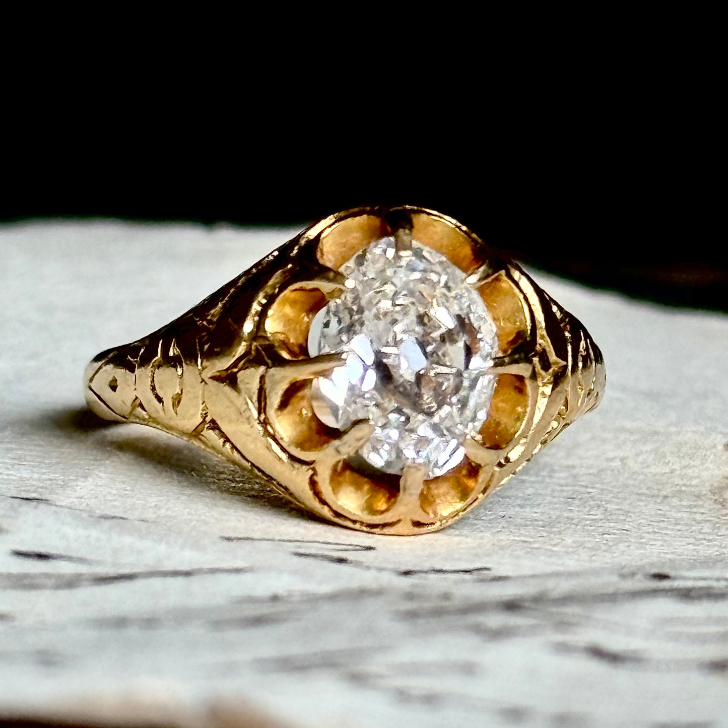 Antique Old Cut Diamond Ring in 15 Carat Gold; Circa 1870