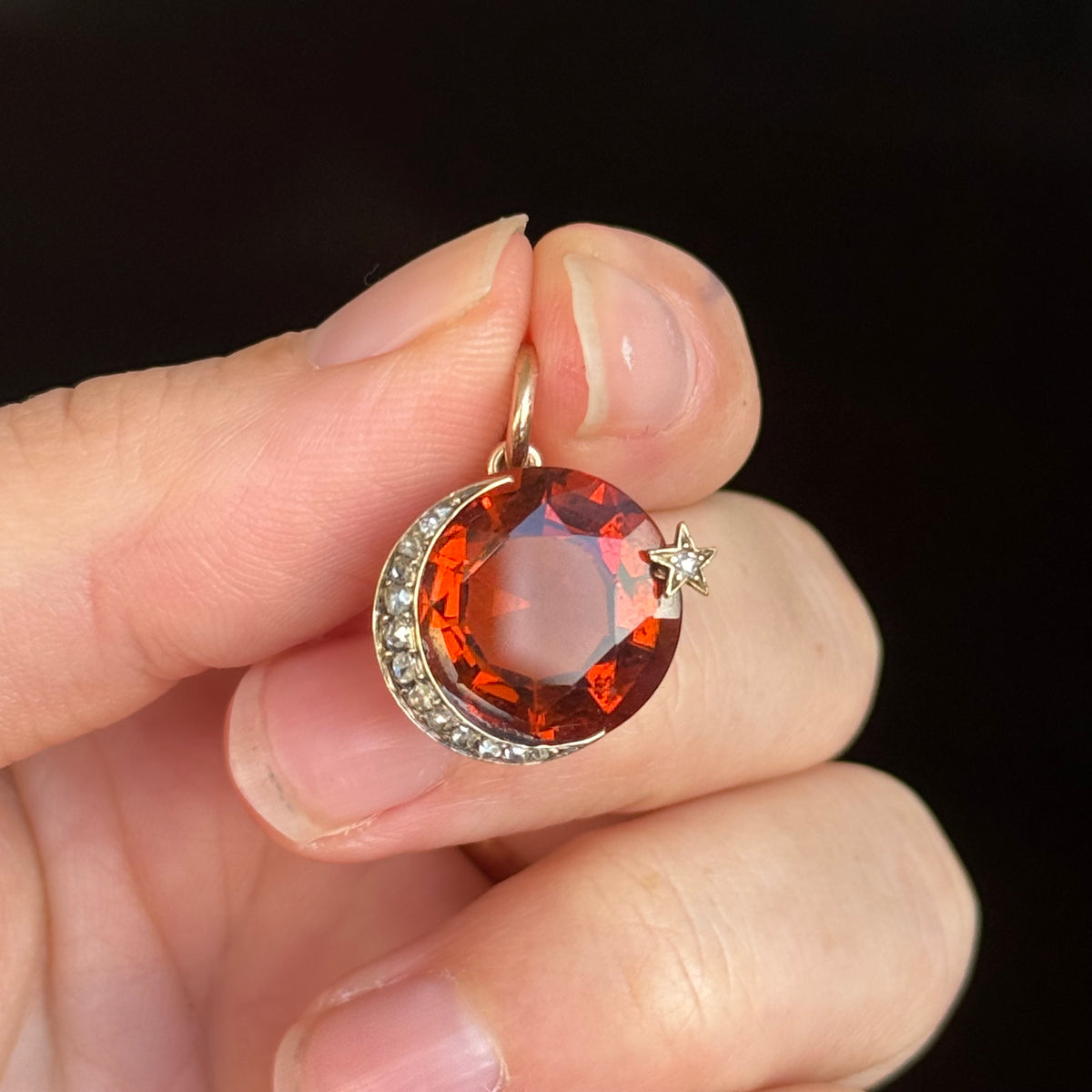 Antique Celestial Citrine & Diamond Pendant in 18 Carat Gold; Circa 1890