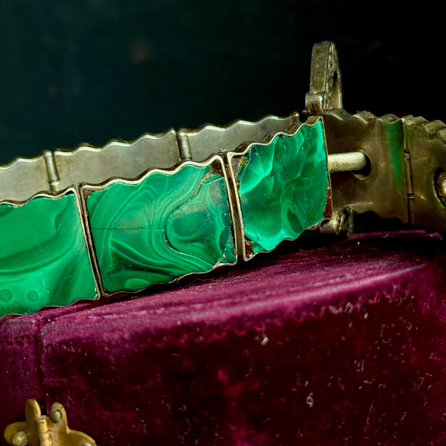 Antique Silver and Malachite Buckle Bracelet