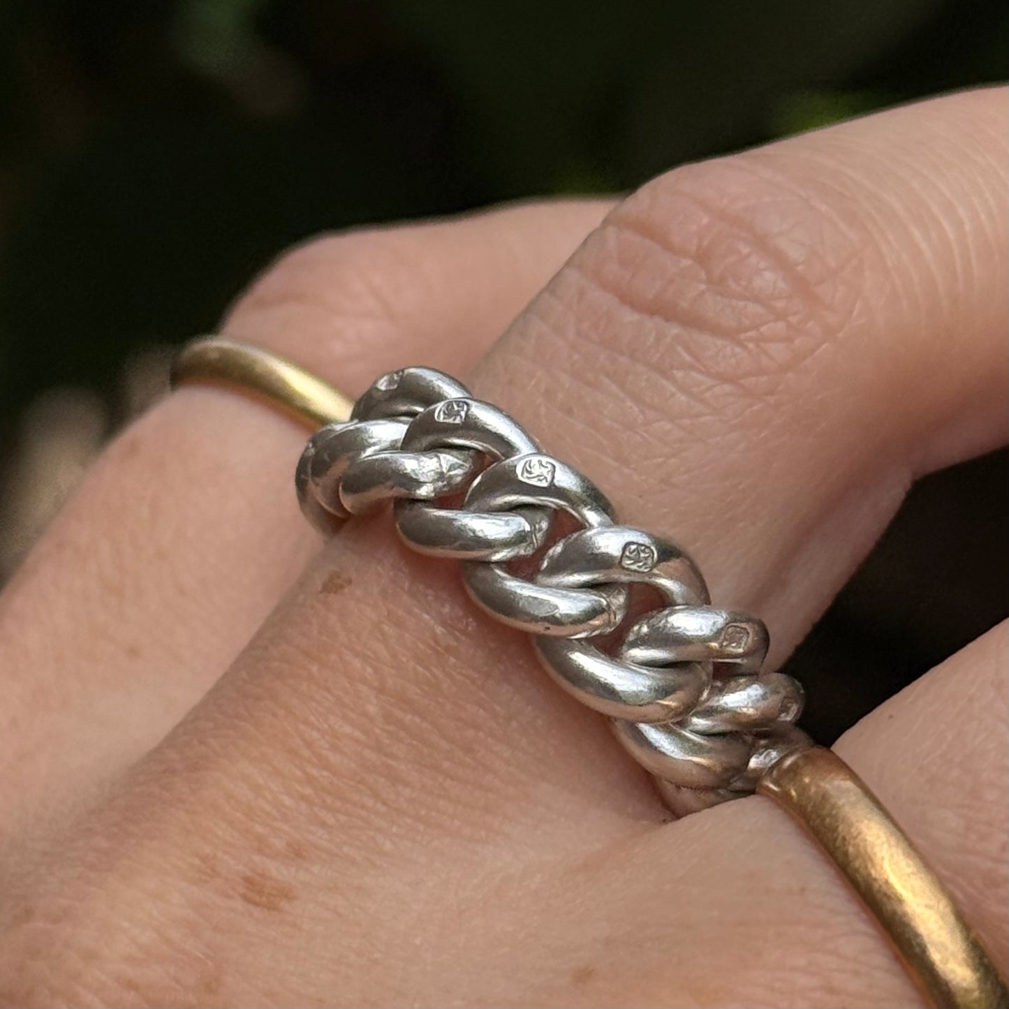 Antique Chunky Curb Chain Ring in Sterling Silver