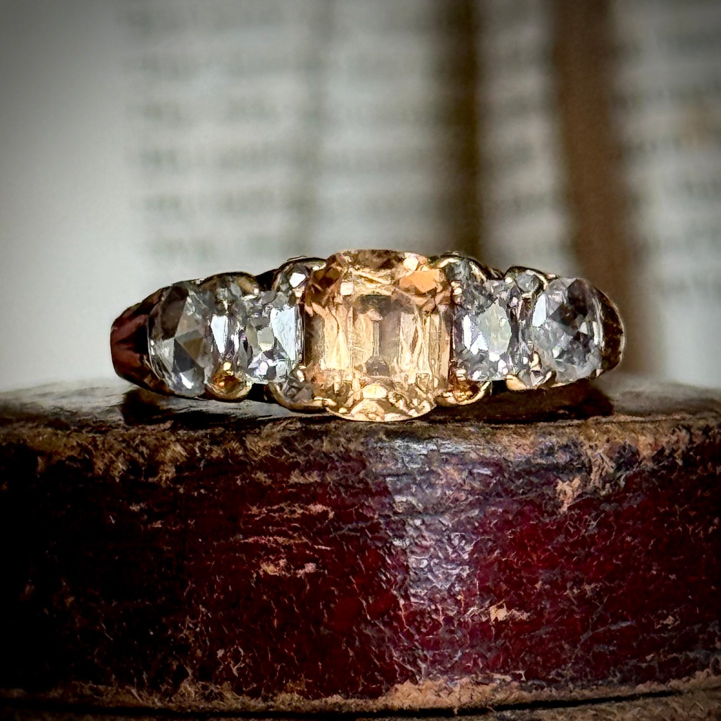 Late Victorian Imperial Topaz & Mixed Cut Diamond Ring; Circa 1890