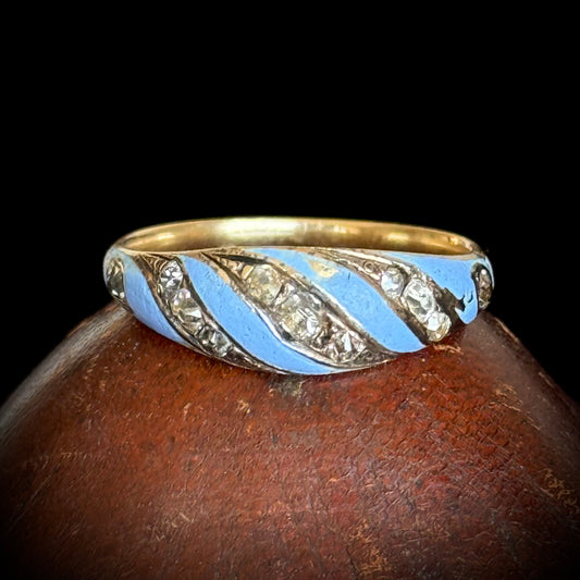 Antique Victorian Diamond & Blue Enamel Ring