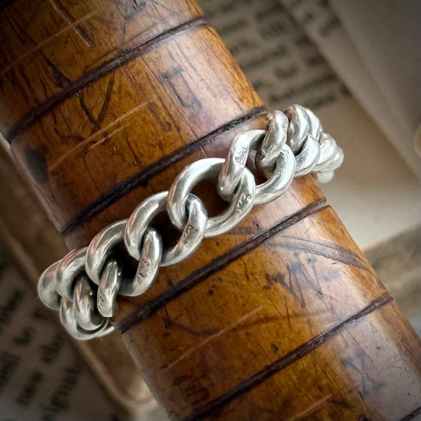 Antique Curb Chain Ring in Sterling Silver