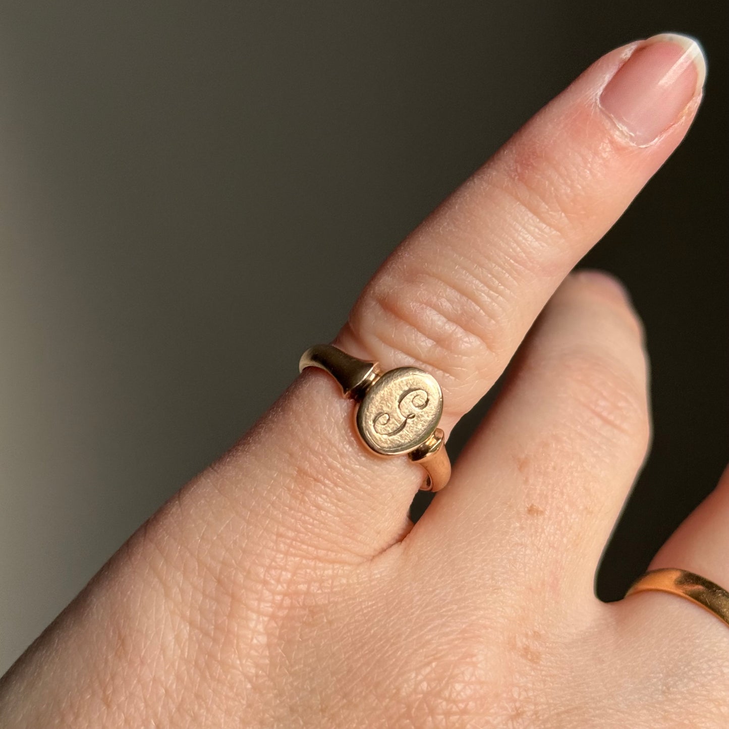 Antique 'G' Signet Ring in 9 Carat Rose Gold; Circa 1923