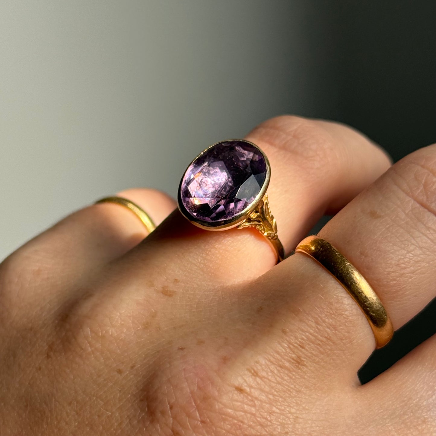 Substantial Foiled Amethyst Ring in 9 Carat Gold