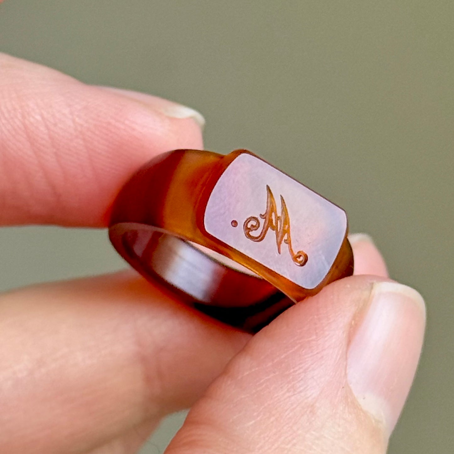 Antique Victorian Carnelian 'M' Signet Ring