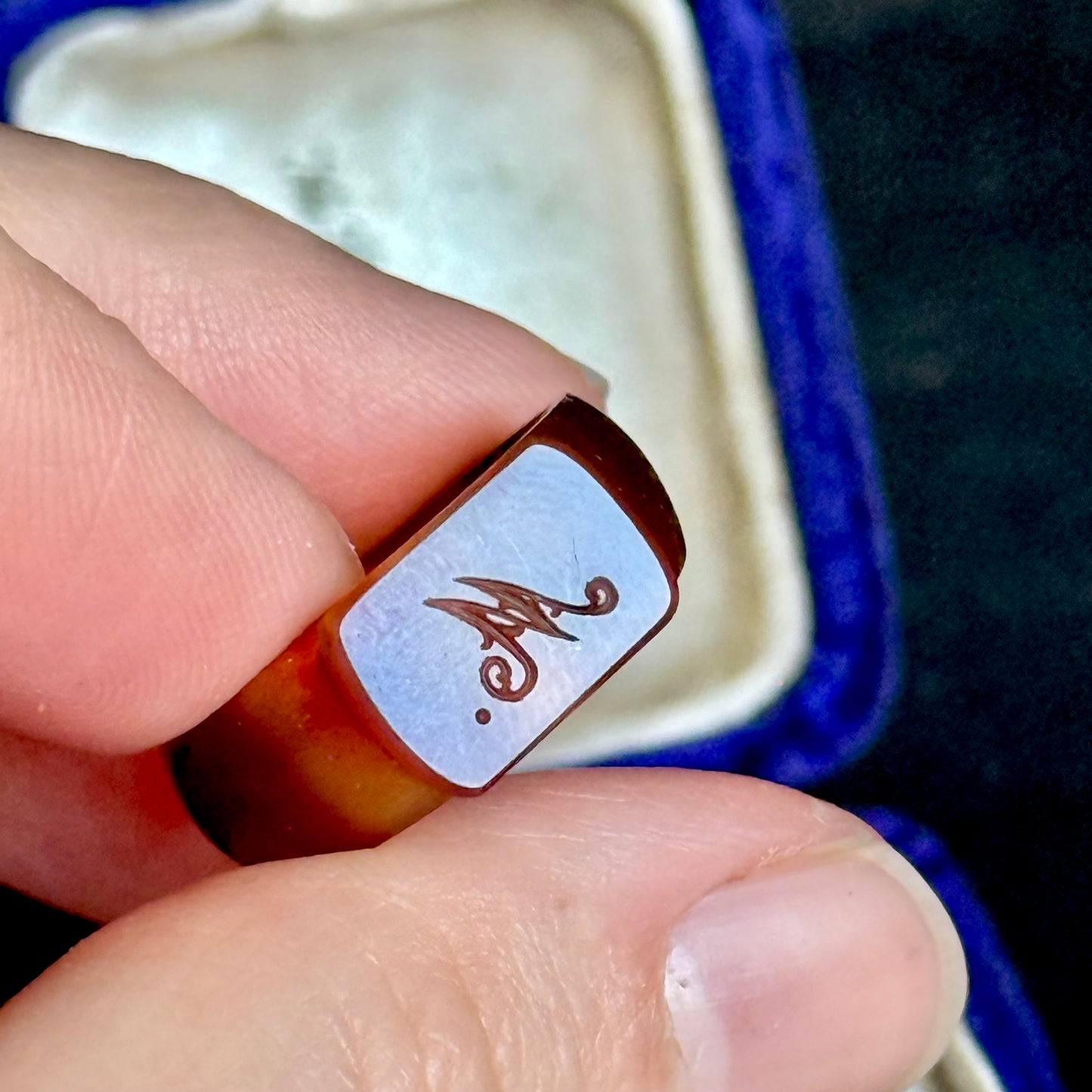 Antique Victorian Carnelian 'M' Signet Ring