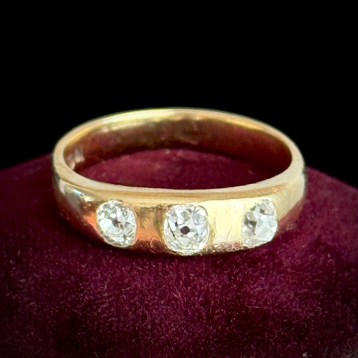 Antique Old Cut Diamond Trilogy Ring; Circa 1890
