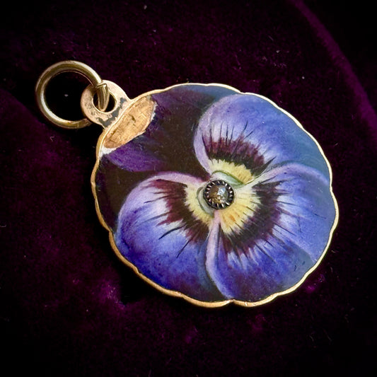 Antique Enamel & Diamond Pansy Pendant
