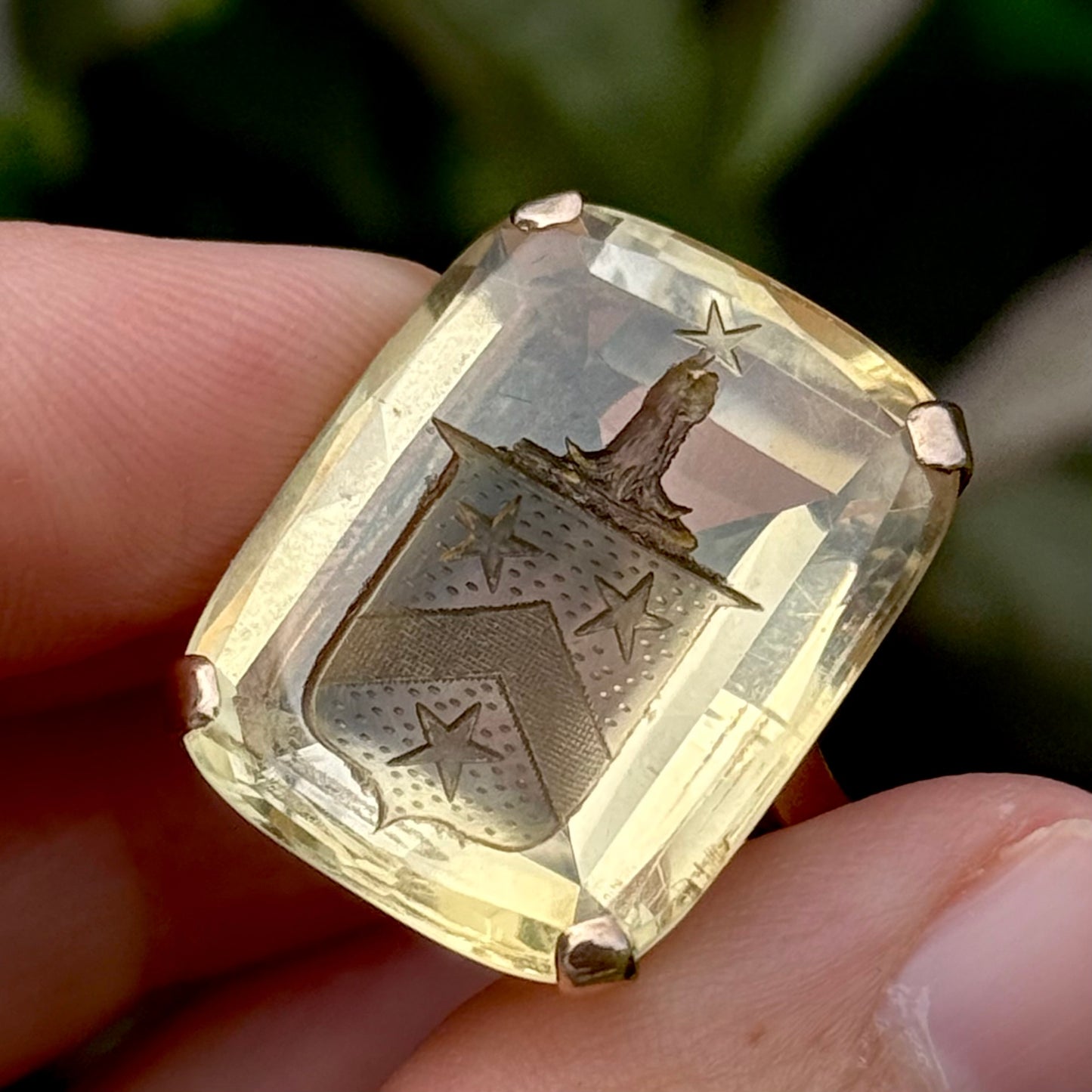 Substantial Vintage Citrine Heraldic Intaglio Ring