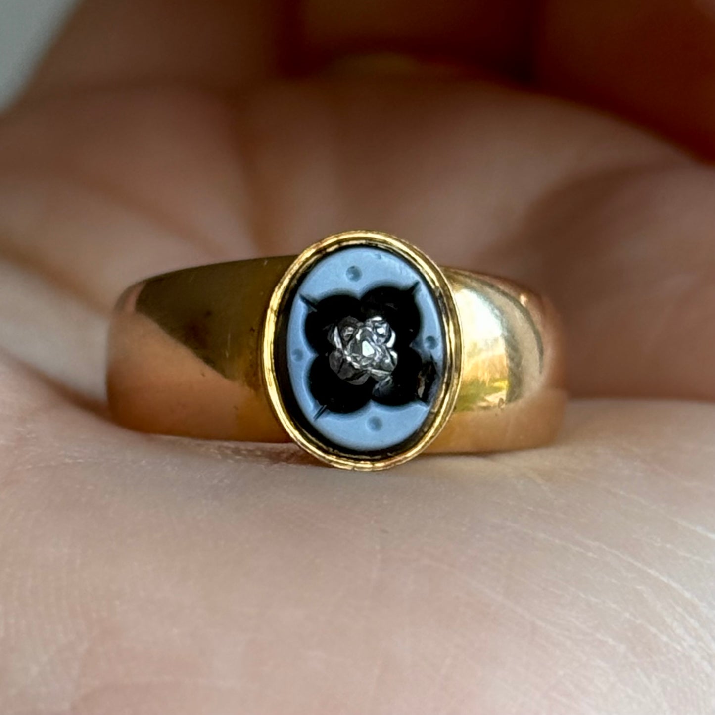 Victorian Diamond Mourning Ring in 18 Carat Gold; Circa 1887