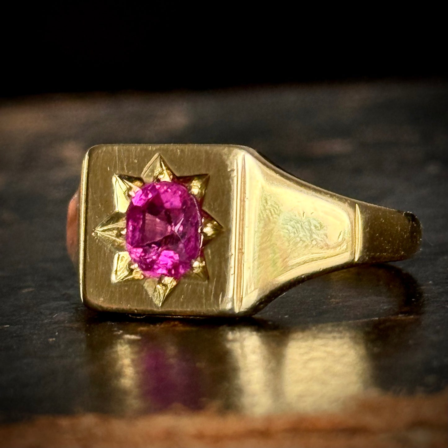 1930's Star Set Ruby Signet Ring in 18 Carat Gold