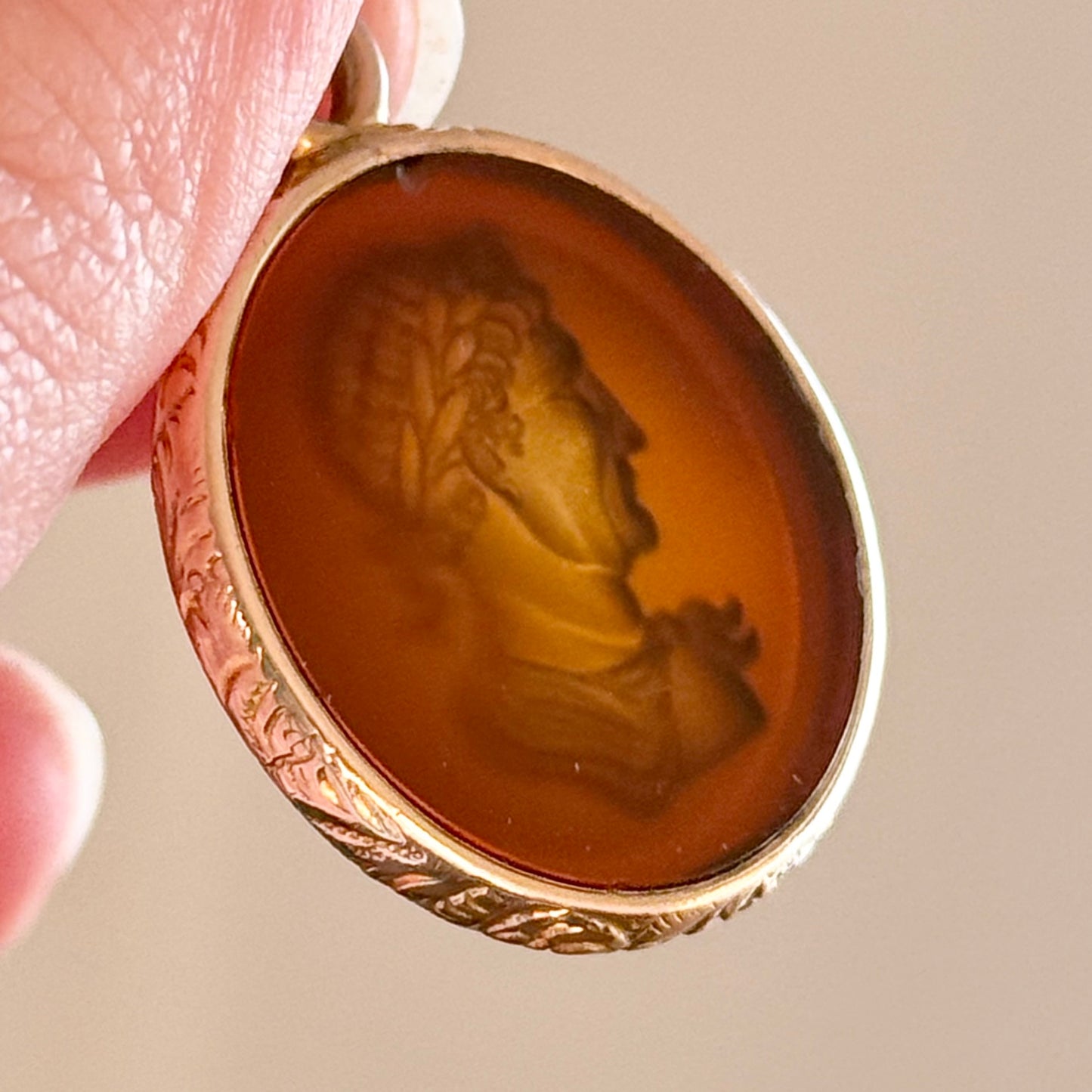 Antique Victorian Roman Emperor Intaglio Pendant