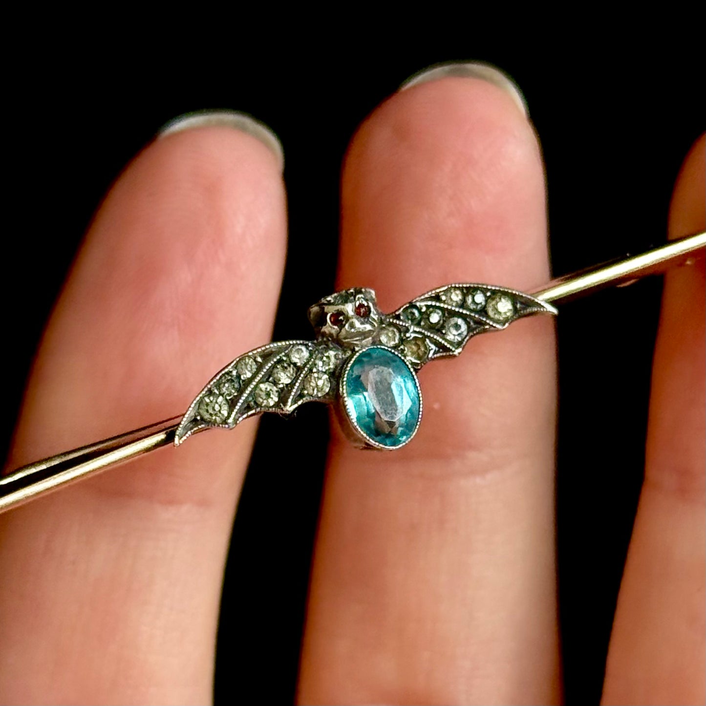 Edwardian Paste Bat Brooch in 9 Carat Gold