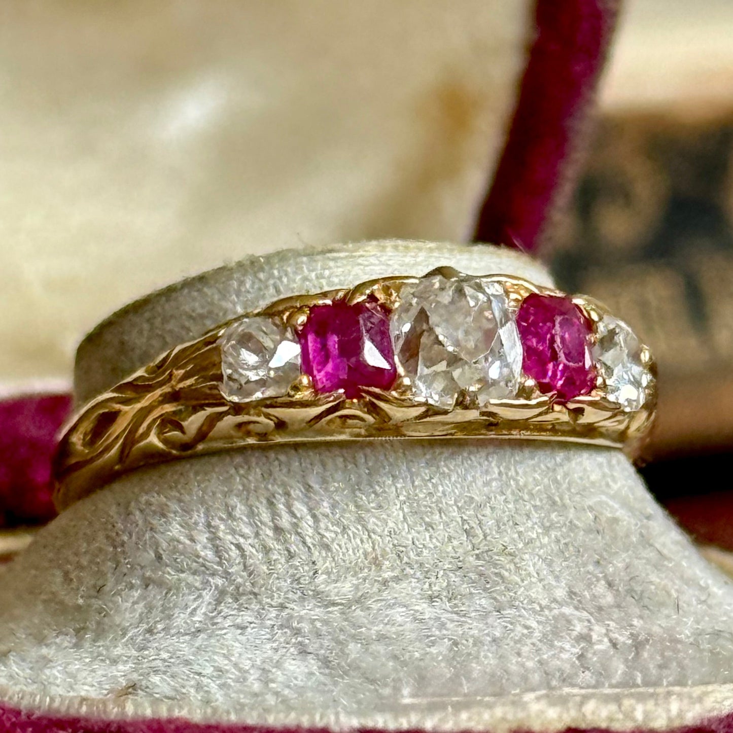 Antique Edwardian Ruby & Diamond Ring; Circa 1900