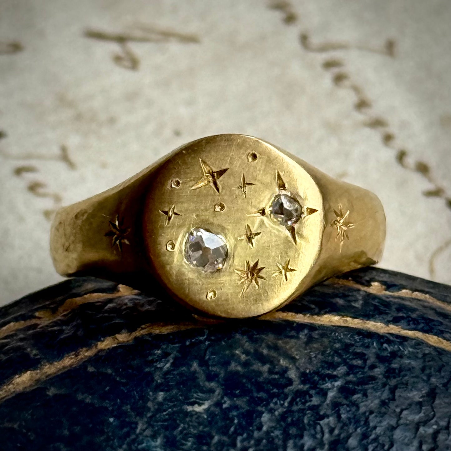 Celestial Diamond Signet Ring in 9 Carat Gold