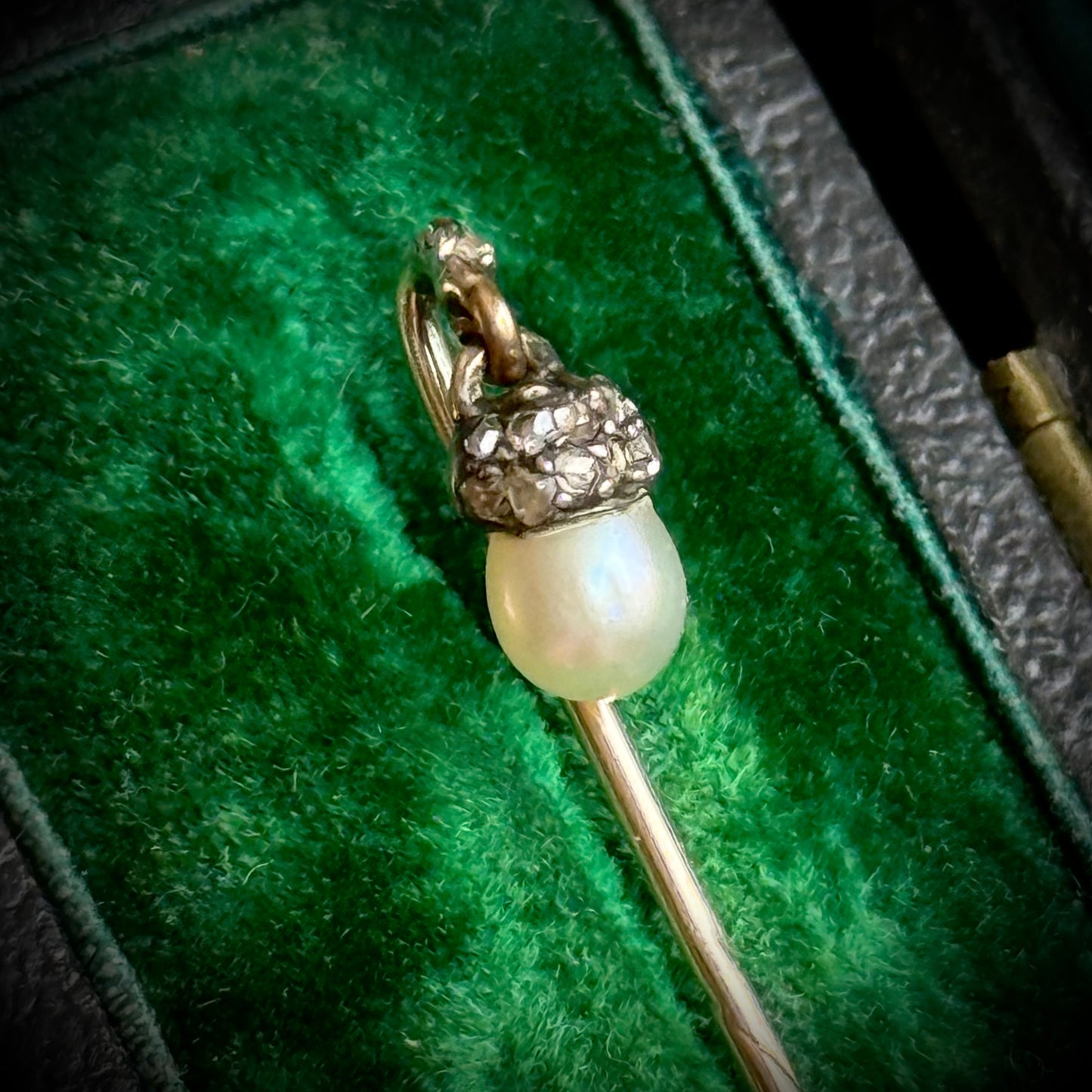 Antique Victorian Pearl & Diamond Acorn Pin; Circa 1860
