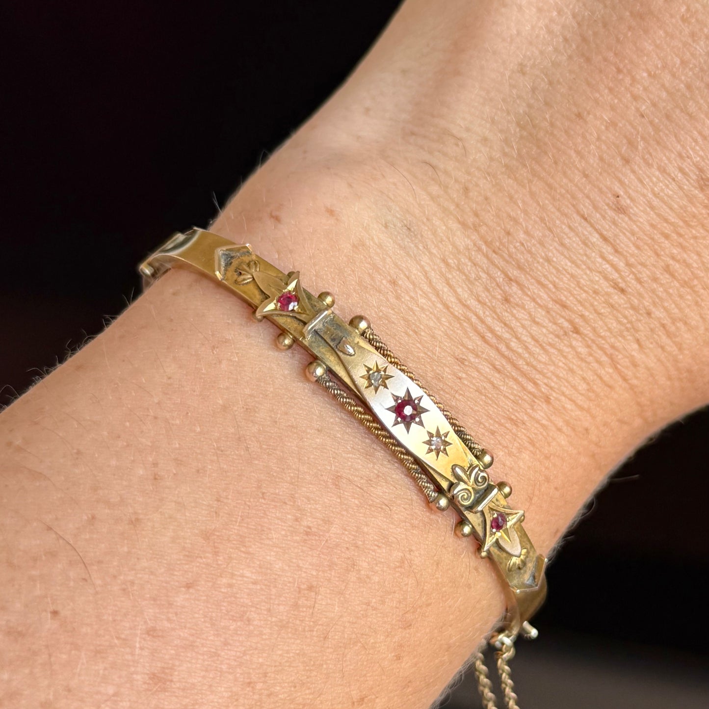 Antique Edwardian Ruby & Diamond Bangle; Circa  1902
