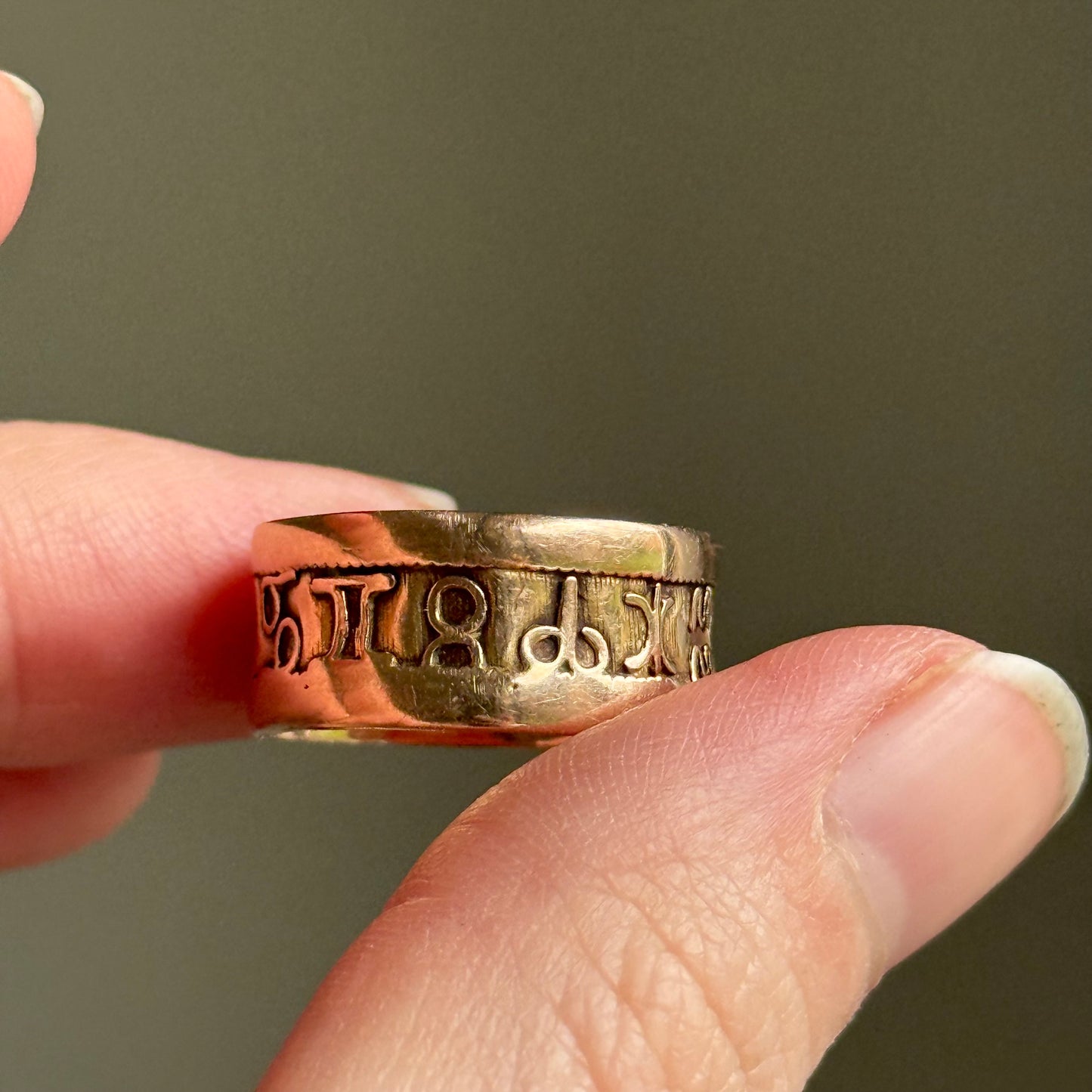 Antique Georgian Zodiac Ring in 9 Carat Gold; Circa 1800
