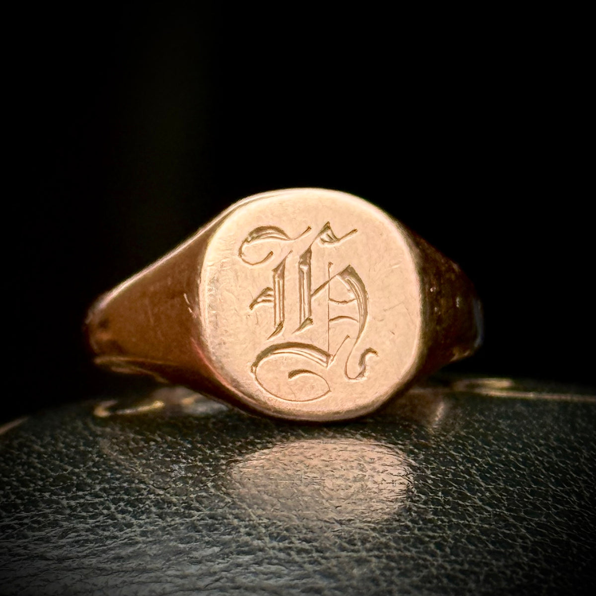 Antique 'H' Signet Ring in 9 Carat Rose Gold; circa 1915