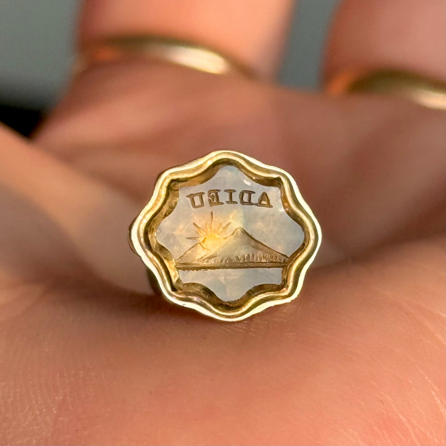 Victorian Intaglio 'Adieu' Citrine Fob in 9 Carat Gold; Circa 1890