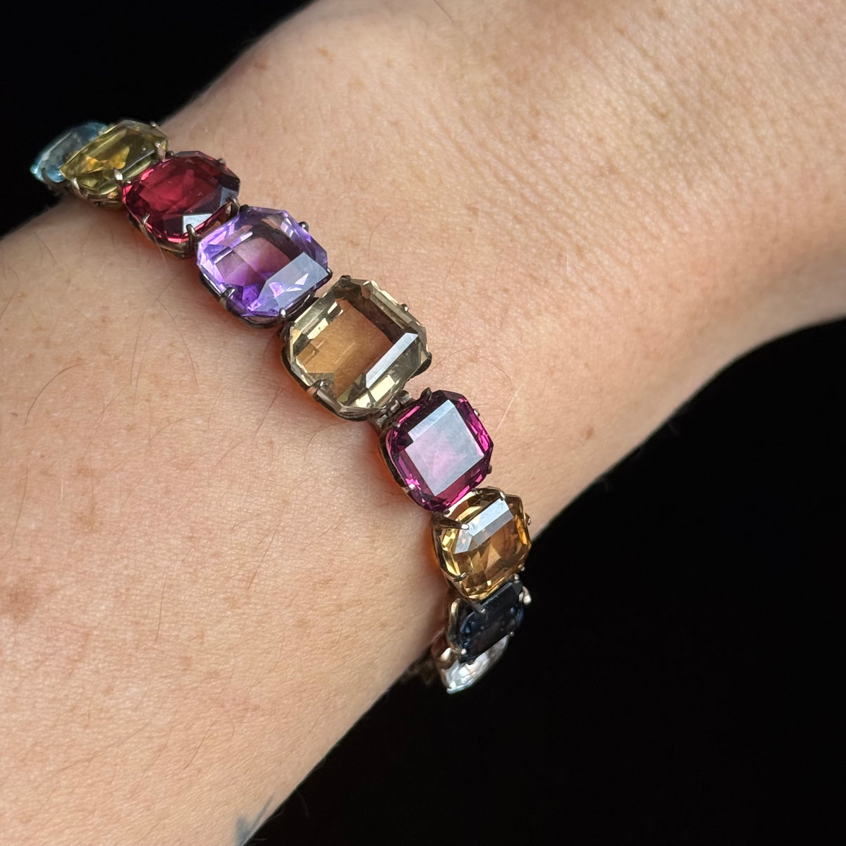 Antique Harlequin Gemstone Bracelet in 9 Carat Gold; Circa 1910