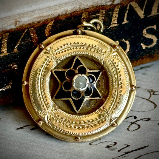 Antique Victorian Enamel Disc Pendant; Circa 1890