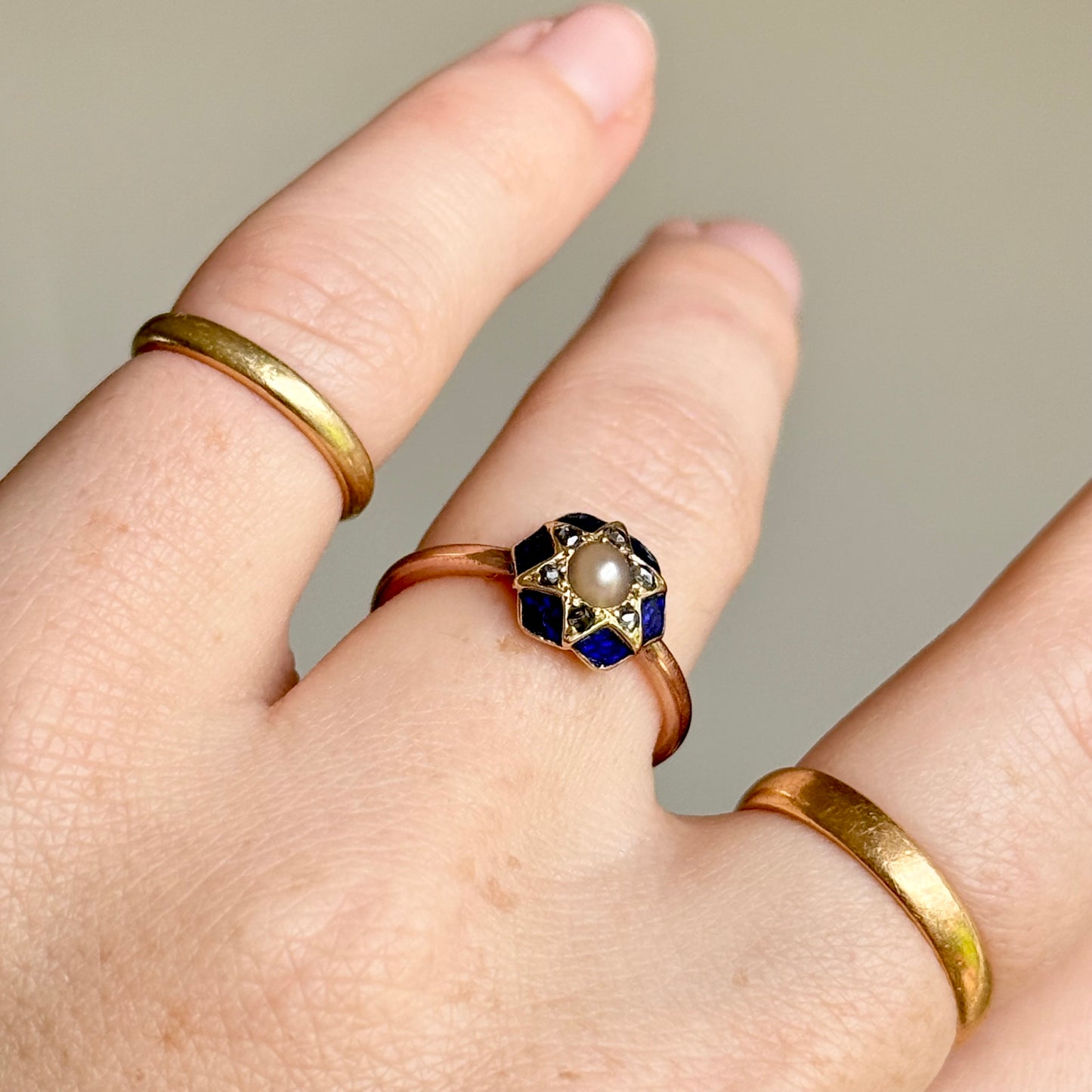 Enchanting Victorian Star Motif Diamond & Enamel Ring