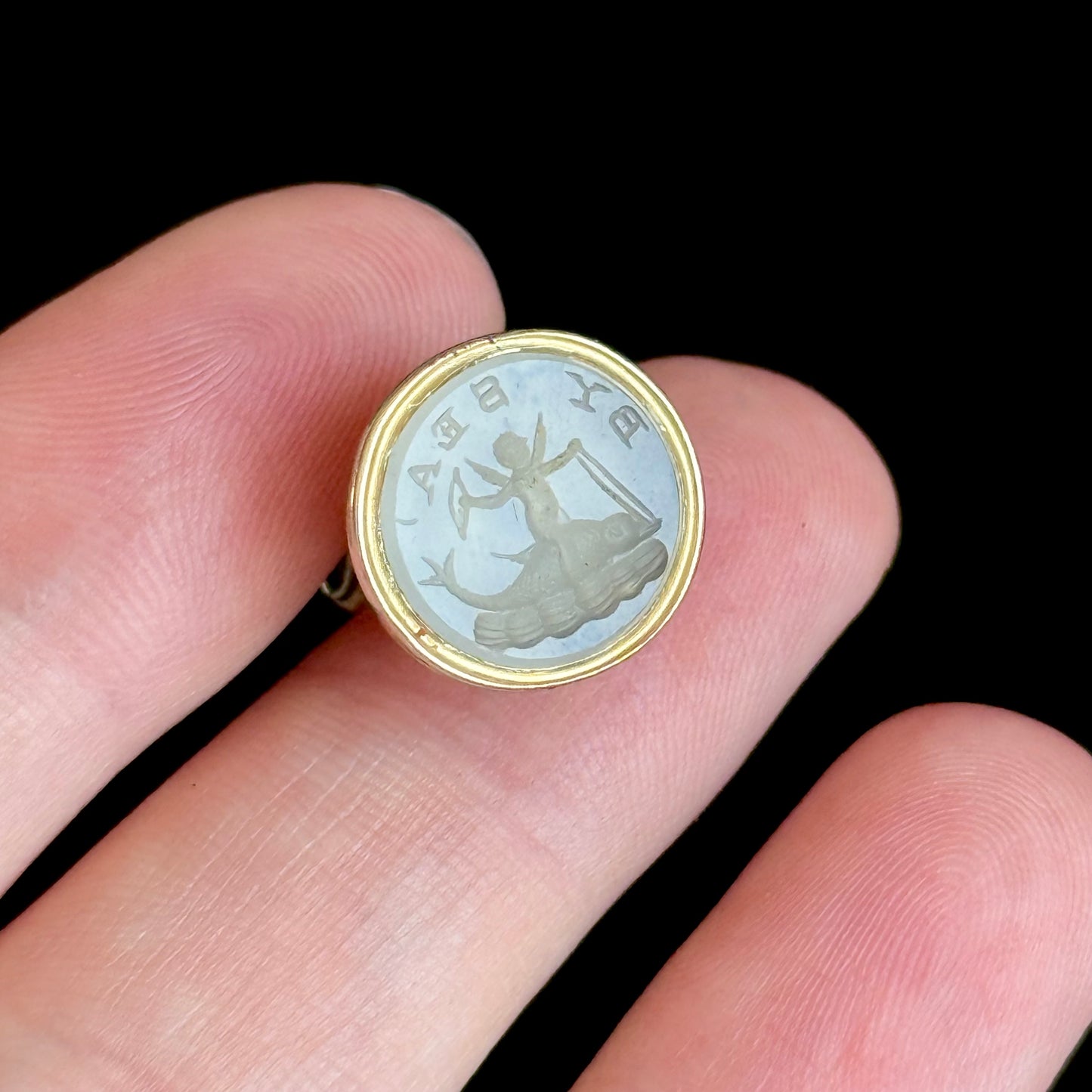Antique Georgian Cupid & Dolphin Intaglio; Circa 1830