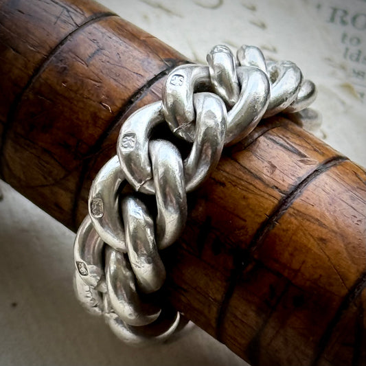 Antique Chunky Curb Chain Ring in Sterling Silver