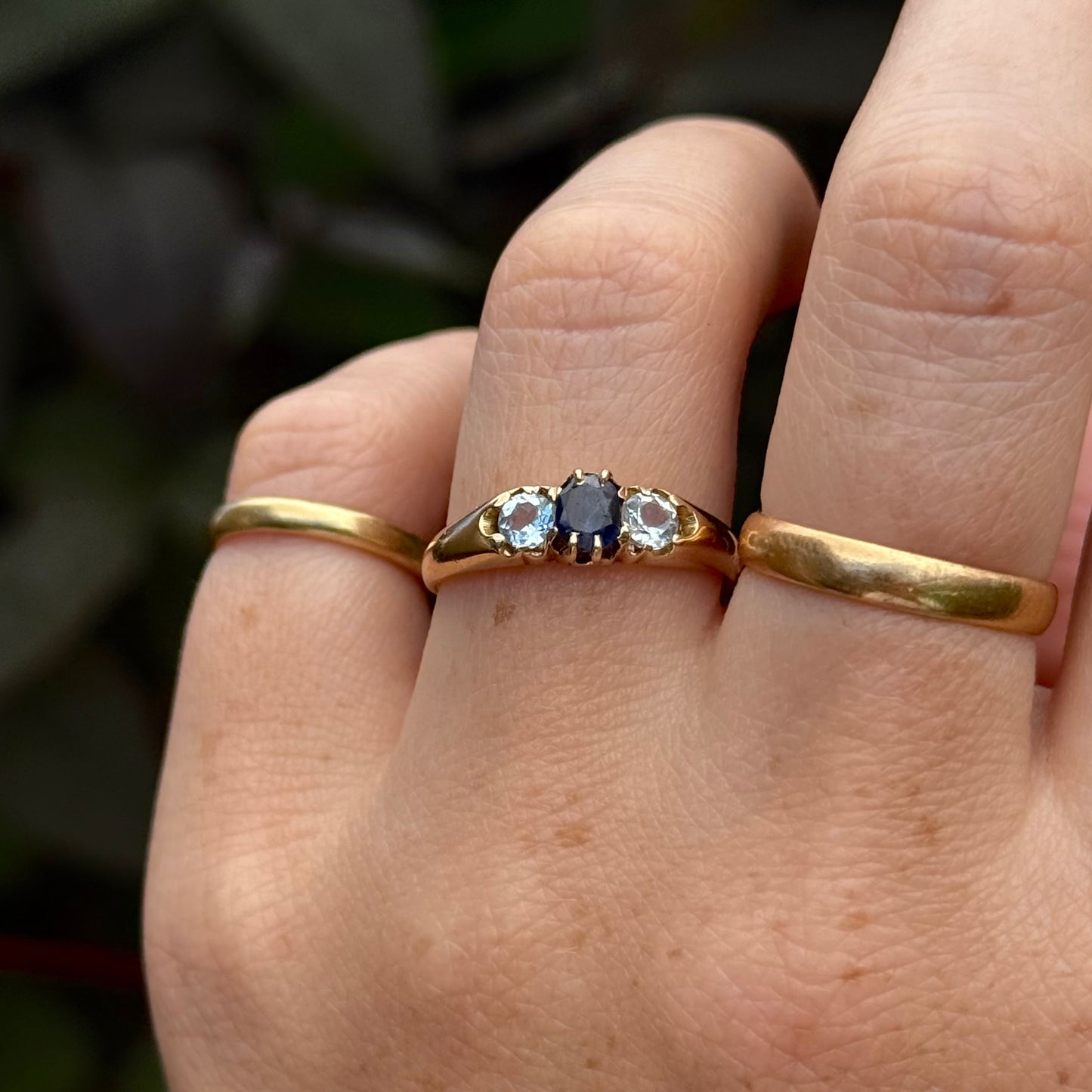 Antique Sapphire & Blue Topaz Trilogy Ring